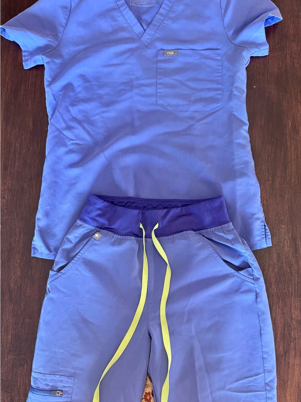Figs Women's Scrub Set in Periwinkle with Neon Lime Drawstring